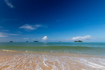long exposure landscape, beach, sea, clouds, blue sky