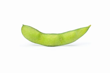 green soybean in a pod on white background.