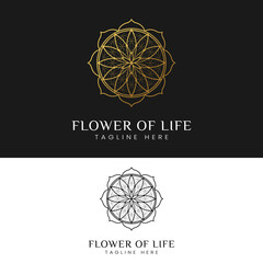 Luxury Elegant Sacred Geometry Flower of Life Logo Design Template. Suitable for Healthcare Medicine Yoga Studios or Spritual Awakening in Simple Line Style Logo Design.
