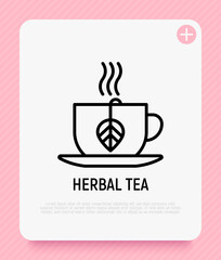 Cup with herbal tea thin line icon. Modern vector illustration.