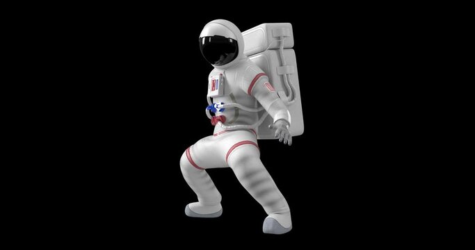 Astronaut Making Kung Fu Moves. Attacking. Luma Channel. Space And Technology Related 3D Animation.