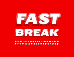 Vector Bright Banner Fast Break. White and Red Font. Creative  Alphabet Letters and Numbers