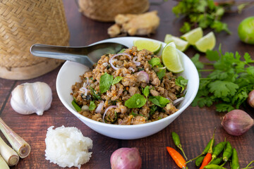 Laab Moo, Thai spicy ground pork, lemongrass and mint salad