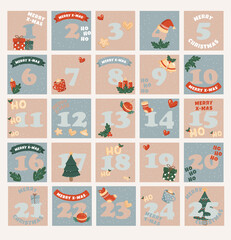 Fototapeta na wymiar Advent calendar. Christmas poster. Month of December on the eve of the holiday.