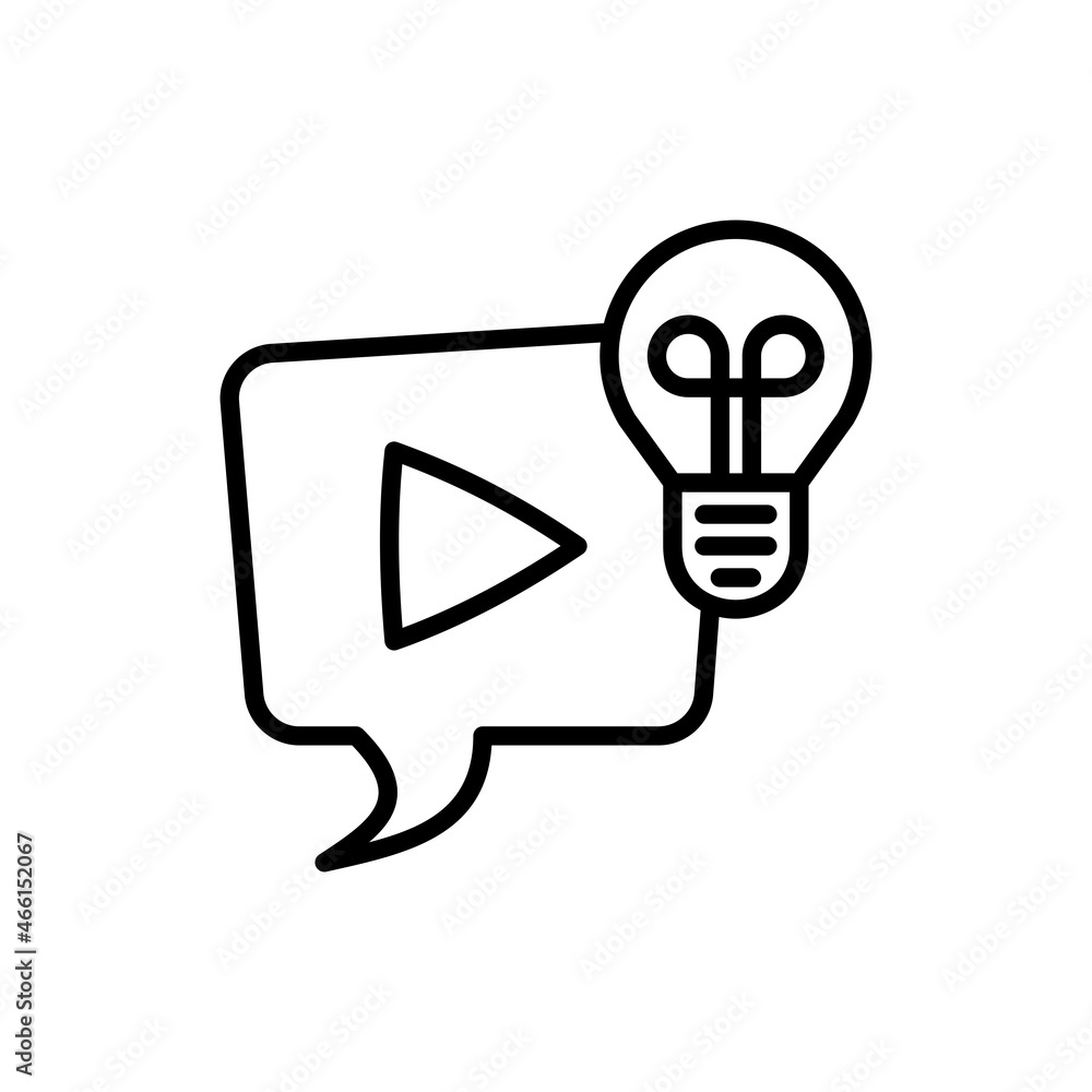 Poster tips and tricks thin line icon. video with interesting and helpful ideas: speech bubble with play bu