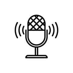 Podcast thin line icon: microphone. Modern vector illustration for logo.