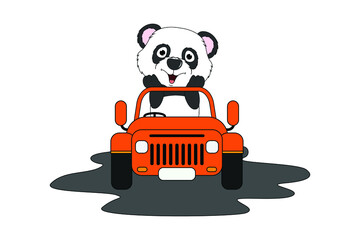 cute panda cartoon ride car
