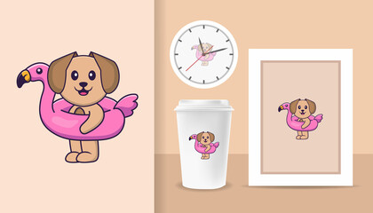 Cute dog cartoon character. Prints on T-shirts, sweatshirts, cases for mobile phones, souvenirs. Isolated vector illustration.