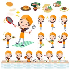 料理に関するファストフード店員女性のセット