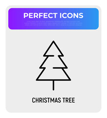 Christmas tree. Christmas and New Year  decoration. Minimalistic simple thin line icon. Vector illustration for greeting card