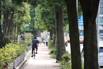 横浜ポートサイド公園付近の道とビルの都市風景
