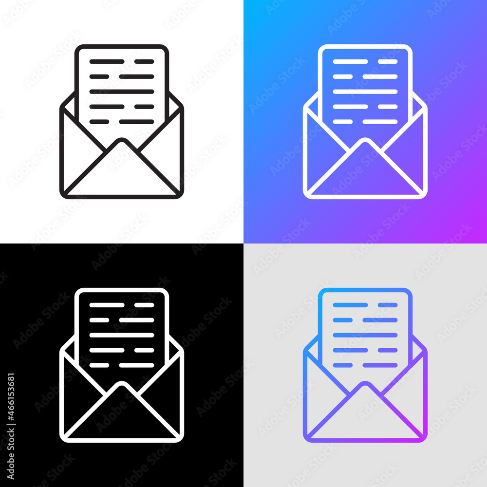 Poster open envelope with message thin line icon. modern vector illustration.
