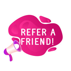 Refer friend banners. Referral program icon, marketing label and refer friends badge. Business suggestions program stickers.