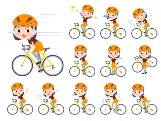 ロードバイクに乗ったファストフード店員女性のセット