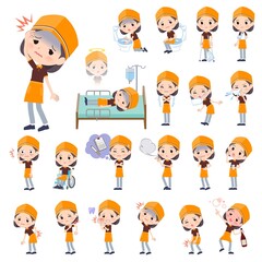 怪我や病気の状態のファストフード店員女性のセット