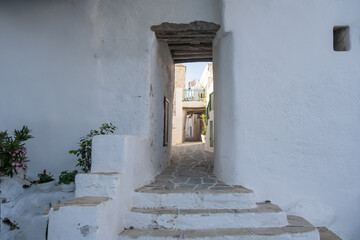 Folegandros island, Greece, Cyclades. Traditional whitewashed buildings and narrow streets, Kastro