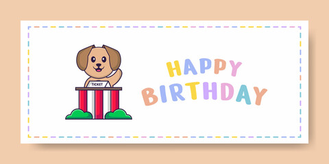 Happy Birthday banner with Cute dog cartoon character. Vector Illustration