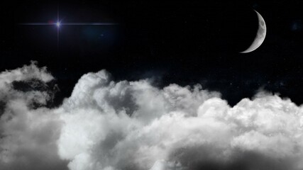 Obraz na płótnie Canvas moon and clouds christmas star 3d illustration