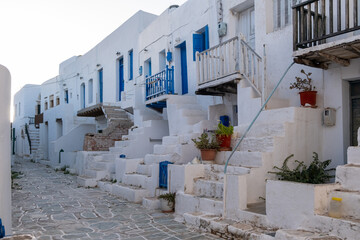 Folegandros island, Greece, Cyclades. Traditional whitewashed buildings and narrow street, Kastro