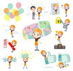 成功やポジティブに関するファストフード店員女性のセット