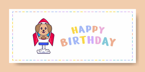 Happy Birthday banner with Cute dog cartoon character. Vector Illustration