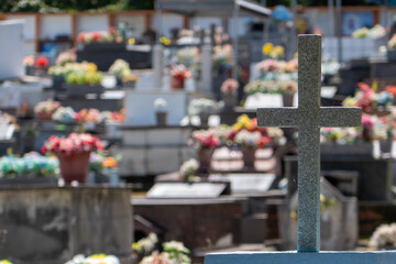 All Souls' Day,november month, Graves in the cemetery. tribute to dead friends and family.