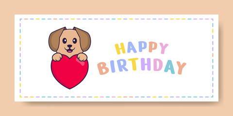 Happy Birthday banner with Cute dog cartoon character. Vector Illustration