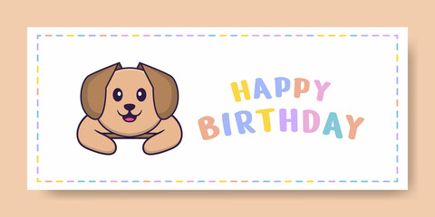 Happy Birthday banner with Cute dog cartoon character. Vector Illustration