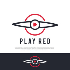 Airplane propeller line logo red play symbol illustration