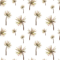 Watercolor pattern tropical palm trees on white background