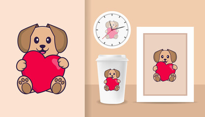 Cute dog cartoon character. Prints on T-shirts, sweatshirts, cases for mobile phones, souvenirs. Isolated vector illustration.