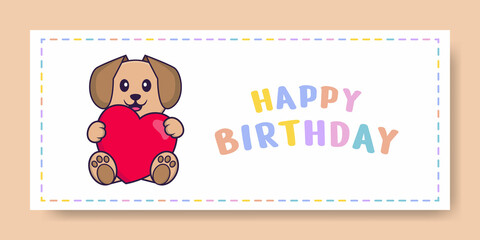 Happy Birthday banner with Cute dog cartoon character. Vector Illustration