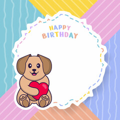 Fototapeta premium Happy Birthday greeting card with Cute dog cartoon character. Vector Illustration