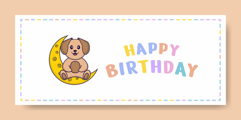 Happy Birthday banner with Cute dog cartoon character. Vector Illustration