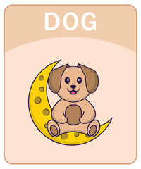 Alphabet flashcard with Cute dog cartoon character.