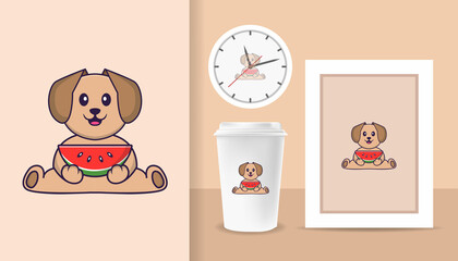 Cute dog cartoon character. Prints on T-shirts, sweatshirts, cases for mobile phones, souvenirs. Isolated vector illustration.