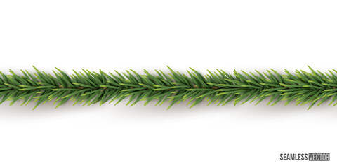Fir branch horizontal seamless pattern. Vector seamless Christmas tree frame for web page.