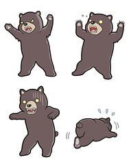 熊（クマ）のイラスト4点セット【威嚇・驚く・怖気付く、退散する】