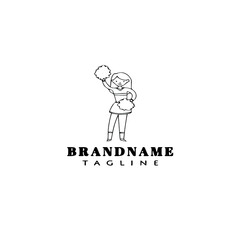 cute cheerleader logo cartoon icon design template black isolated vector illustration