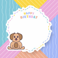 Happy Birthday greeting card with Cute dog cartoon character. Vector Illustration