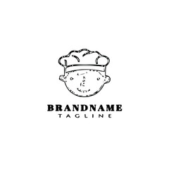 chef logo cartoon icon design black isolated vector illustration