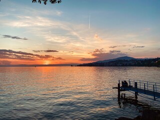 Sunset in Geneva Lake, Montreux, Switzerland