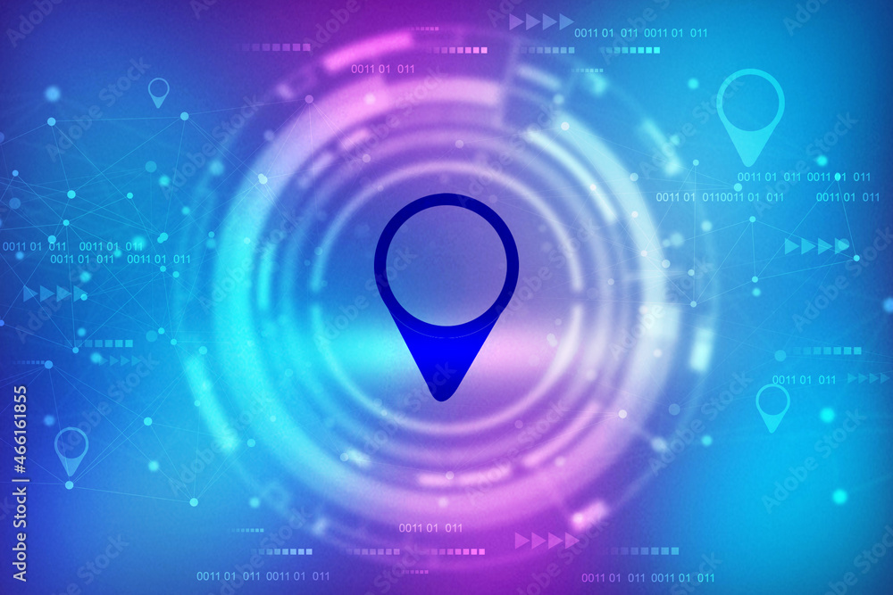 Fototapete 2d rendering red map pointer