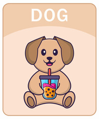 Alphabet flashcard with Cute dog cartoon character.