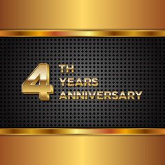 4 years anniversary, anniversary celebration vector design with gold color on black texture background, simple and luxury design. logo vector template