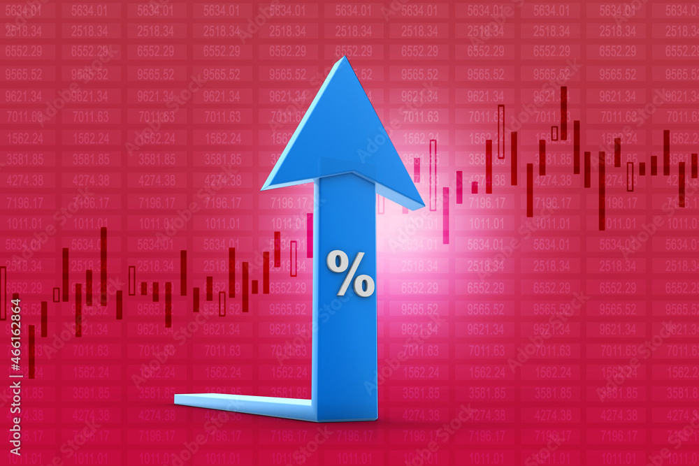 Poster 3d rendering percentage with up arrow