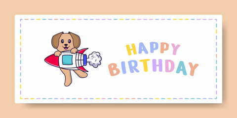 Happy Birthday banner with Cute dog cartoon character. Vector Illustration