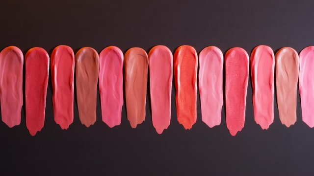 Lipstick swatches in different colours. Lipstick samples for the beauty salon.