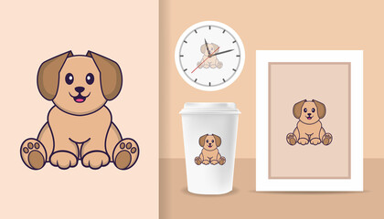 Cute dog cartoon character. Prints on T-shirts, sweatshirts, cases for mobile phones, souvenirs. Isolated vector illustration.
