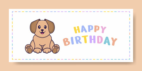 Happy Birthday banner with Cute dog cartoon character. Vector Illustration